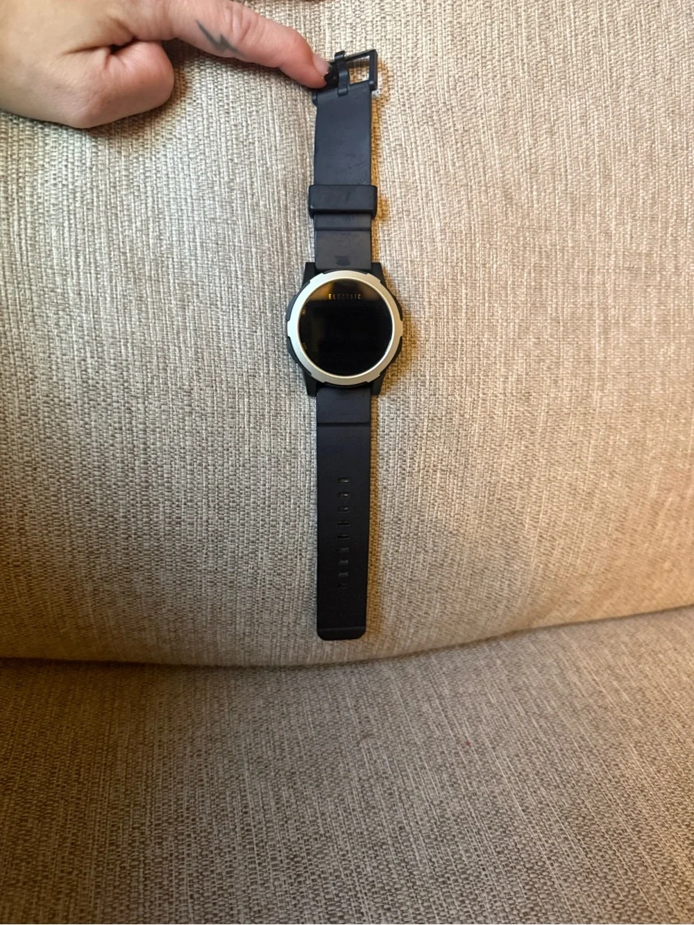 Electric Family Black Digital Dive-Style Watch with Silver Bezel